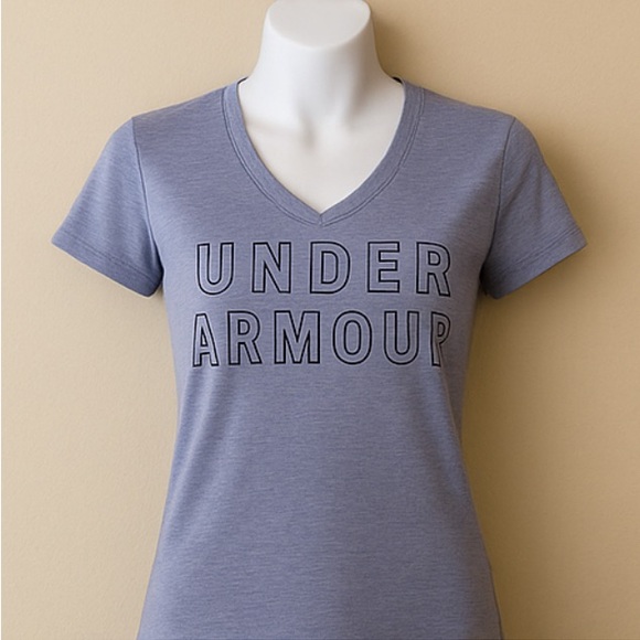Under Armour Women’s Heathered Purple V-Neck Athletic Logo Tee – Size Small NEW - Picture 2 of 7
